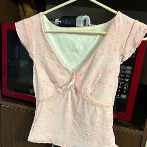 ROMWE Light Pink Floral Blouse